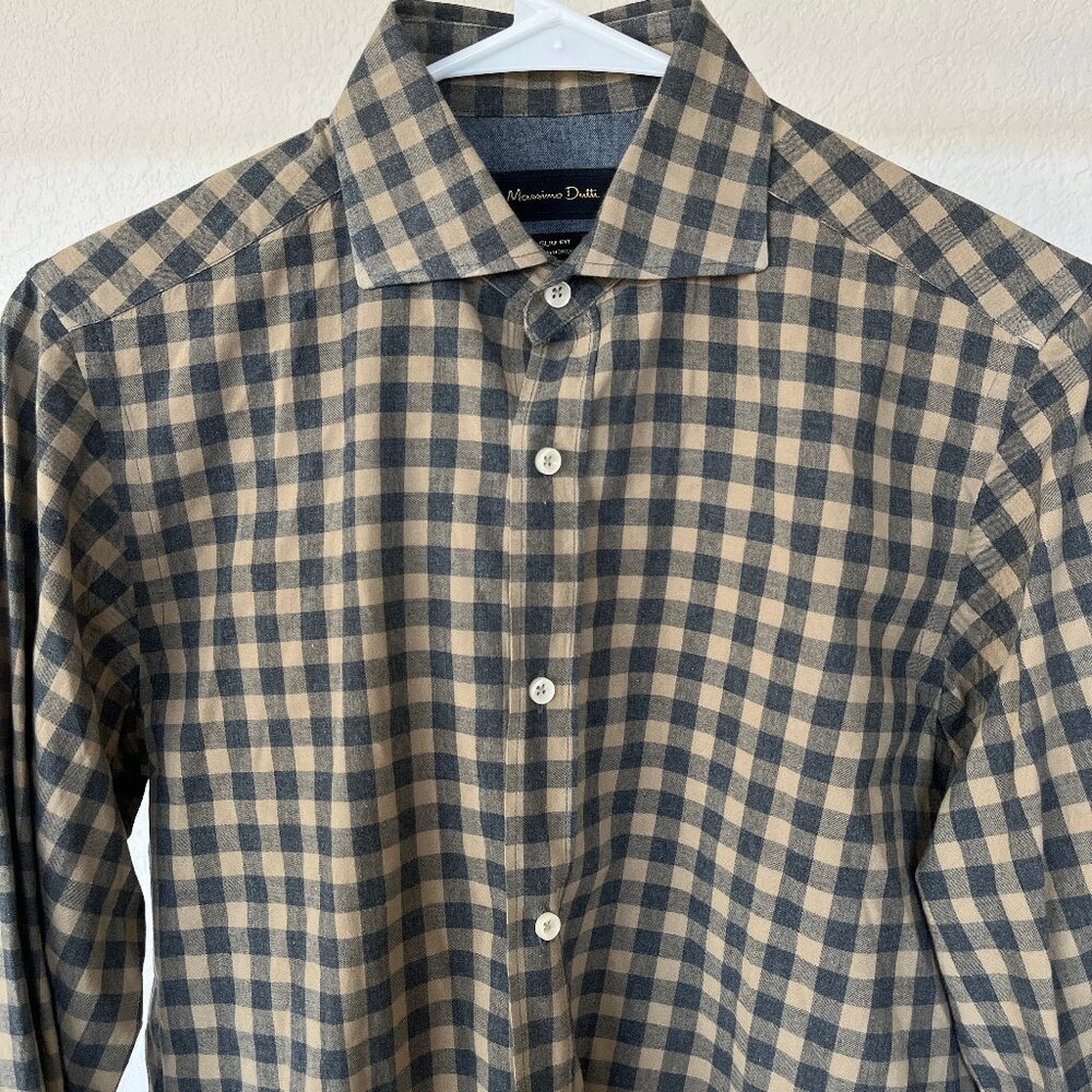 Massimo Dutti Long Sleeve Button Down Dress Shirt Slim Fit S Checkered Morocco